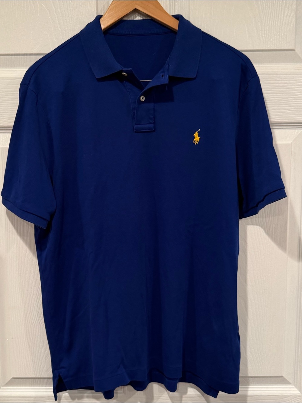 Polo Ralph Lauren Men's L Blue Solid Logo Polo Short Sleeve O34